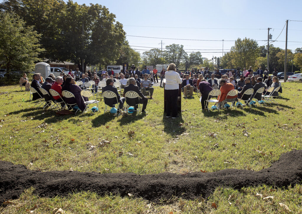 Janet Green, Habitat for Humanity Peninsula and Greater Williamsburg CEO, speaks at groundbreaking of two new 3d homes printed in Newport News