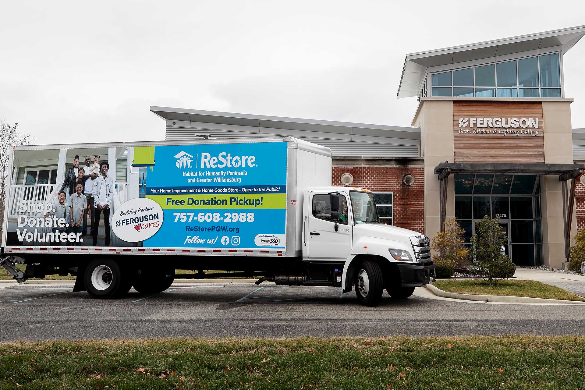 The new ReStore truck sponsored by Ferguson in front of their showroom in Newport News Monday January 30, 2023.