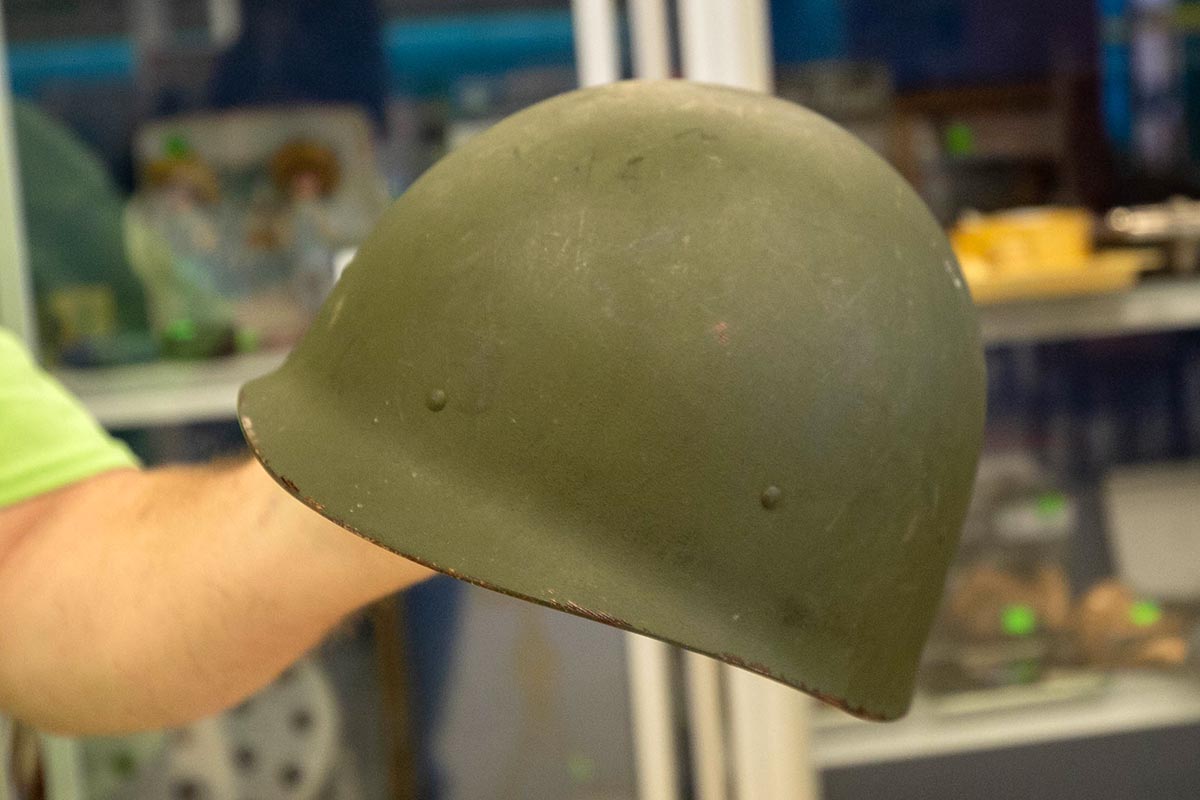 1967 Military helmet liner from Vietnam on sale at Williamsburg Restore May 05, 2022. $22