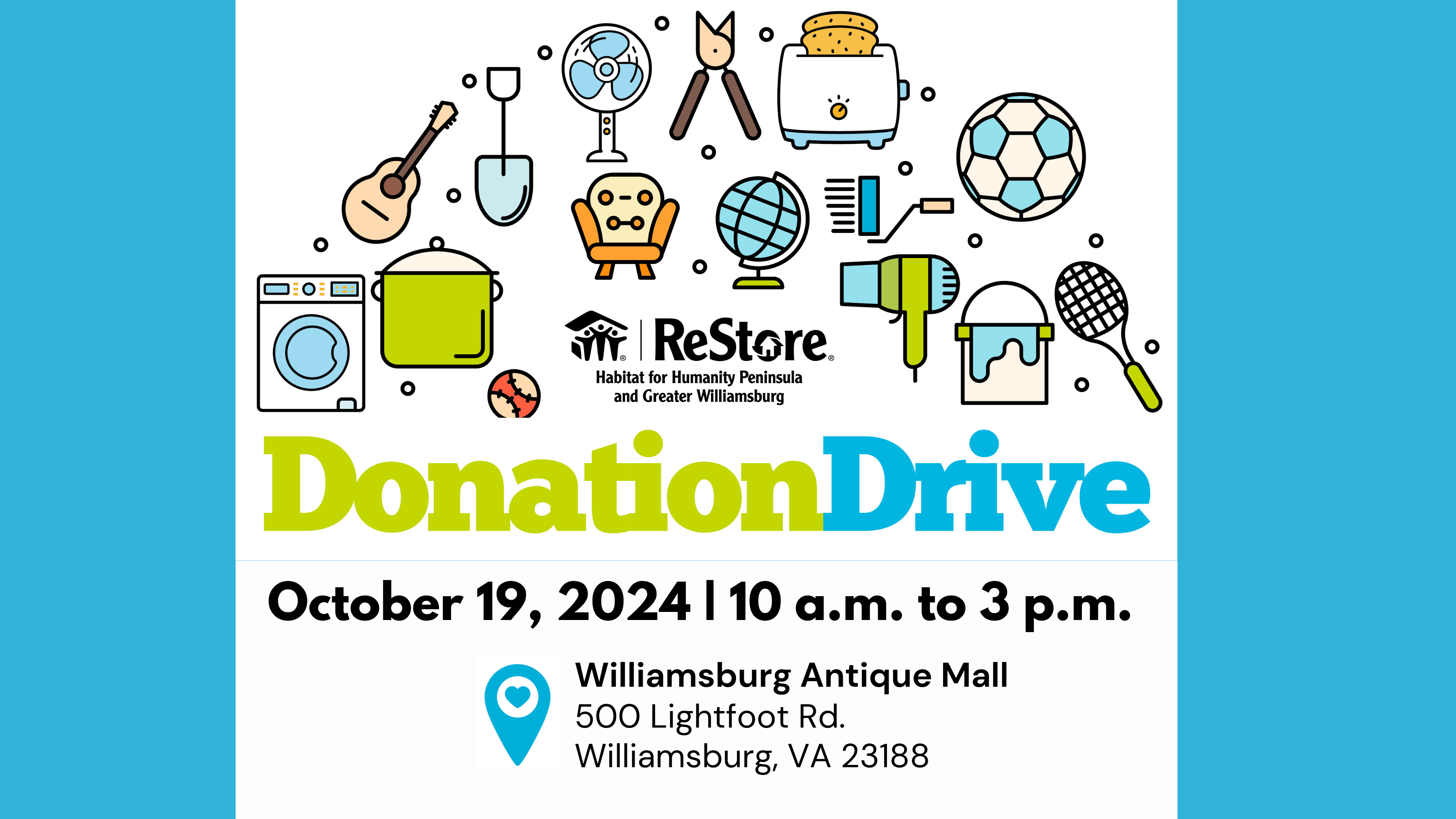 Donation drive at the Williamsburg Antique Mall oct 19 at 10am