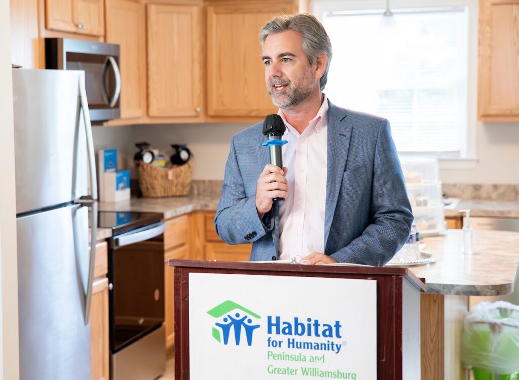 Stephen Abbitt delivers remarks at Kendra's Habitat home dedication