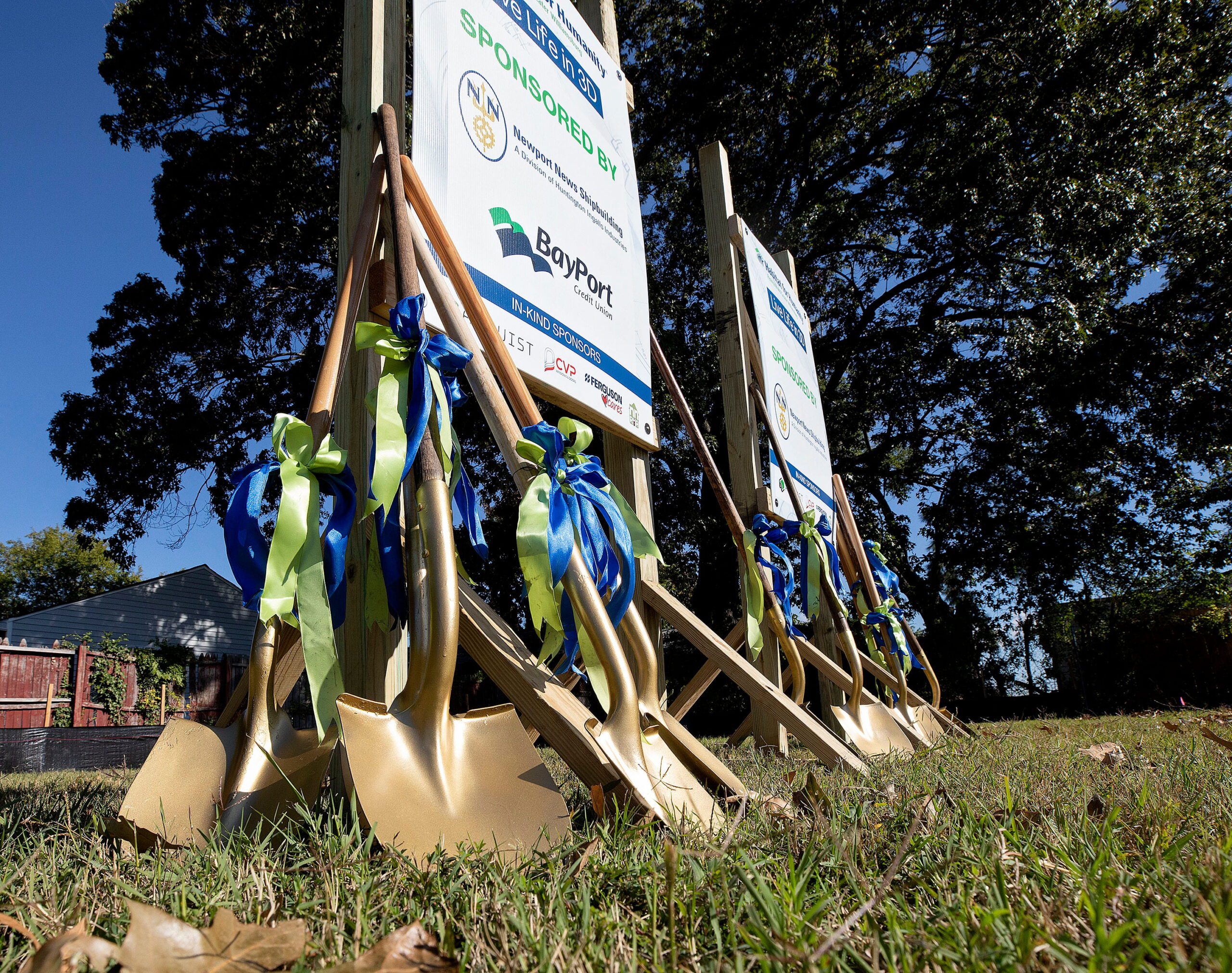 Shovels lined up for Habitat for Humanity Groundbreaking Event.