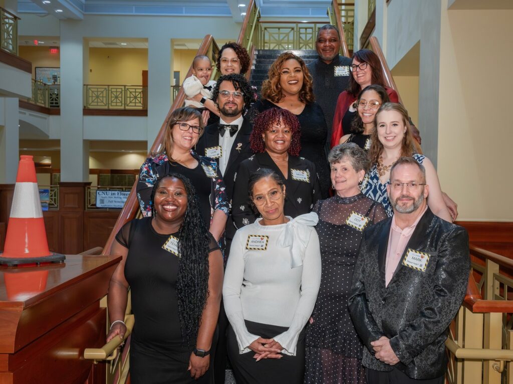 People standing on the stairs.