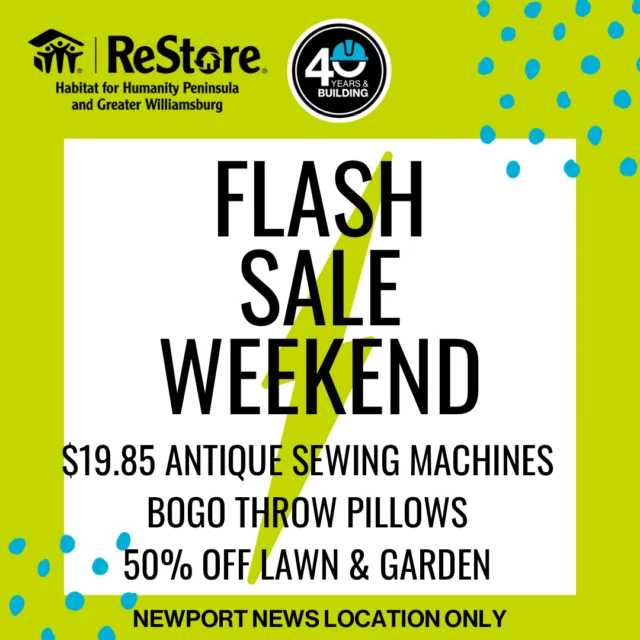 FLASH SALE WEEKEND
We’re gonna party like it’s 1985 — because we’re celebrating our 40th Anniversary at the @restorepgw!

Get ready for some rad retro deals:
All vintage sewing machines & tables – just $19.85!
All throw pillows – BOGO FREE!
Lawn & Garden – 50% OFF!