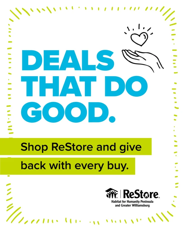 Deals that do GOOD! Shop ReStore locations in Newport News, Williamsburg and Yorktown and give back with every buy - 100% of proceeds go toward building homes and hope right here in the local community! Get directions to the ReStore nearest you at link in bio!