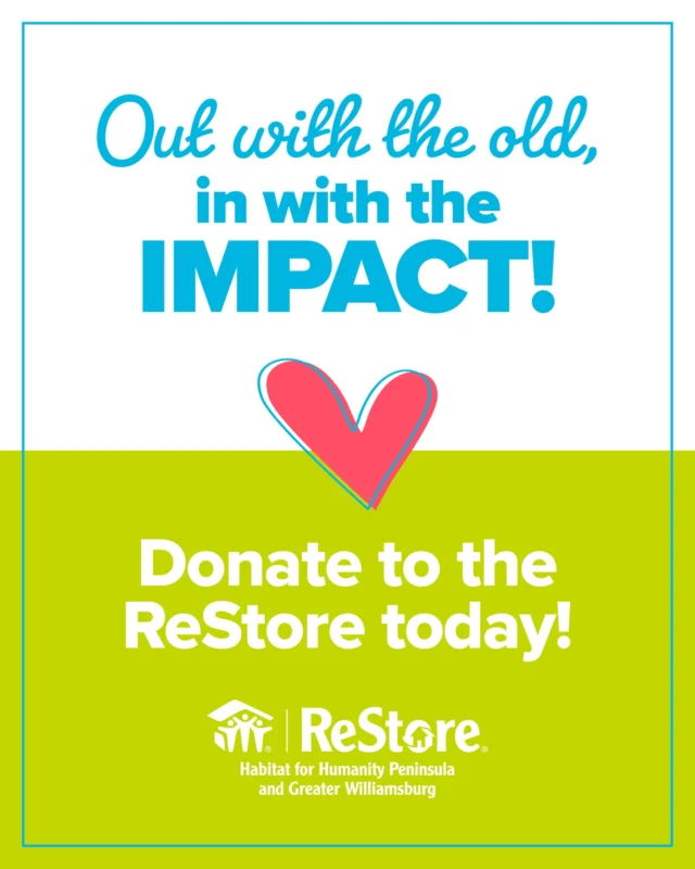 Out with the old, in with the impact! Turn your spring cleaning into a powerful act of giving. Donate your goods to the ReStore and help support affordable housing right here in our local community! Drop your donations off at the ReStores in Newport News, Williamsburg or Yorktown -OR- schedule a FREE pickup online at link in bio!