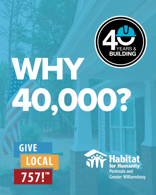 Because it’s more than a number — it represents 40 years of building hope across our region. $1,000 for every year we’ve been serving our community.

Every dollar raised today helps fund:

• Construction materials
• Site planning and infrastructure
• Zero-interest mortgages
• Family support and education

Whether you give $40 or $400, your gift brings us one step closer to a world where everyone has a decent place to live. Visit the link in our bio to learn more. #GiveLocal757