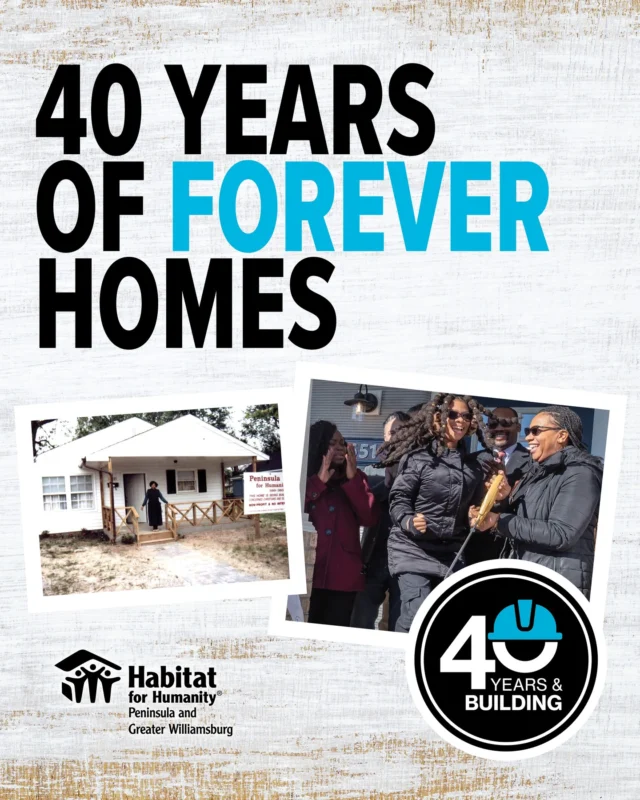 Celebrating 40 Years of Building Forever Homes!

Since 1985, we've built and renovated over 233 homes for families right here in our community.

This year, we're aiming to raise $40,000—$1,000 for every year of impact. Donate now at link in bio and be part of the story.

#HabitatPGW #40YearsStrong #BuildWithUs #ForeverHomes
